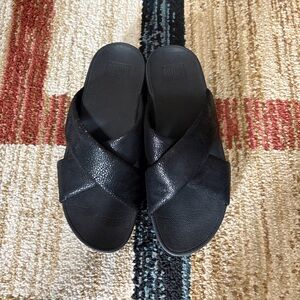 Fitflop Lulu Cross Strap glitz Black Slide Sandals